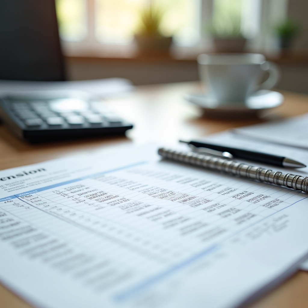 Документы по расчёту пенсионных отчислений на рабочем столе бухгалтера